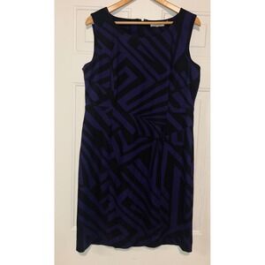 Calvin Klein Womens Sleeveless Geometric Print Sheath Dress Purple/Black Size 14
